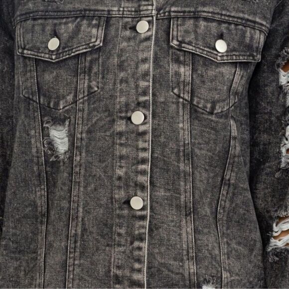 HYFVE Tess Acid Washed Distressed Denim Jacket in Black Denim 100% Cotton Size S - Picture 6 of 10